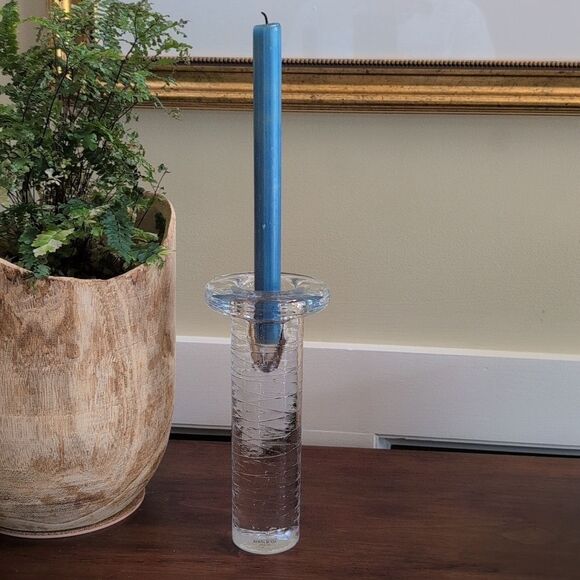 Kosta Boda Textured Crystal Glass Candleholder Modern Sweden Design - Picture 3 of 10